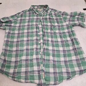 Weatherproof Vintage Mens Plaid Linen Blend Short Sleeve Button Up Shirt XXL